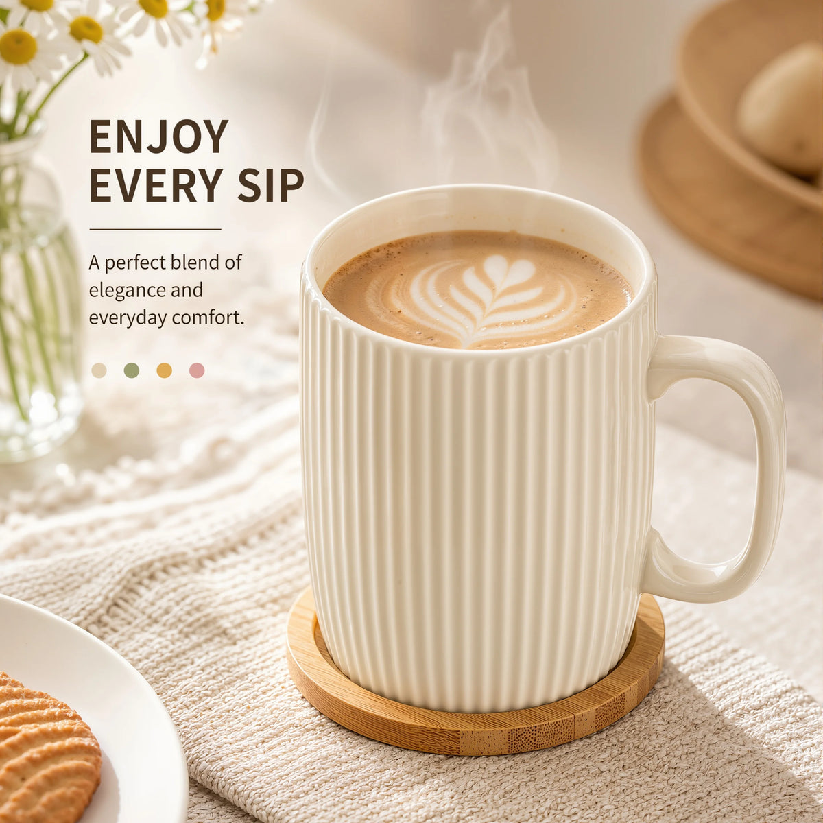 Colorful Ceramic Coffee Mugs Set of 4 – 400ml Stoneware Latte Cups with Handles – Rustic Speckled Design – Microwave & Dishwasher Safe – Perfect for Tea, Hot Chocolate, Farmhouse or Modern