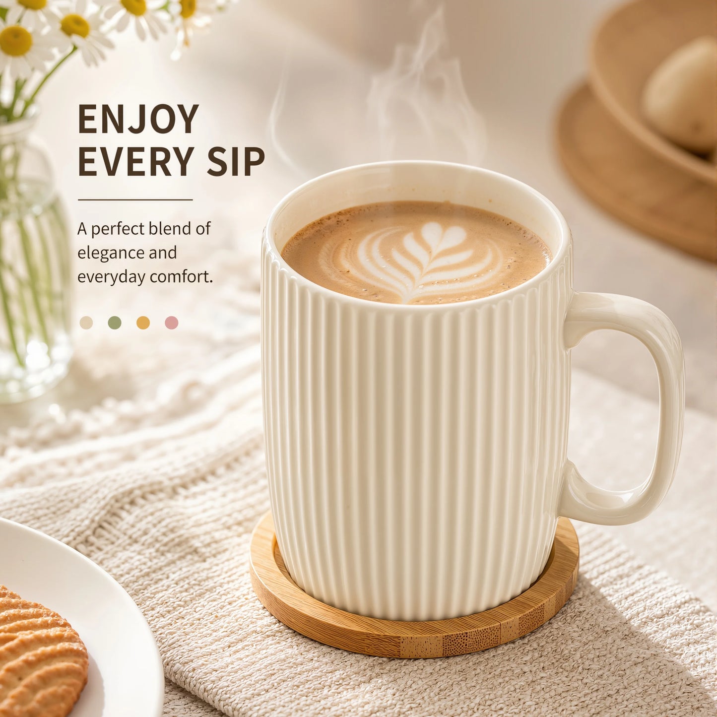 Colorful Ceramic Coffee Mugs Set of 4 – 400ml Stoneware Latte Cups with Handles – Rustic Speckled Design – Microwave & Dishwasher Safe – Perfect for Tea, Hot Chocolate, Farmhouse or Modern