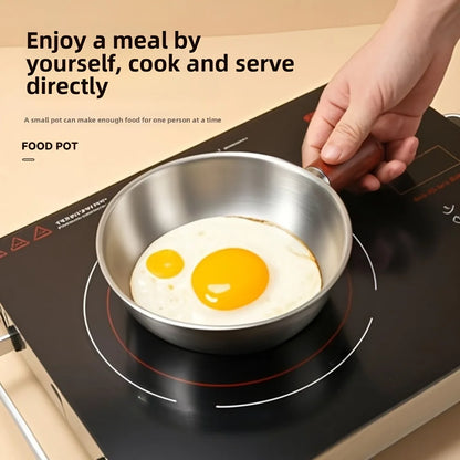 Multifunctional Stainless Steel Pot Without Lid,Wood Handle,Induction Ready,Even Heating – Ideal for Dorms, RVs & Small Kitchens