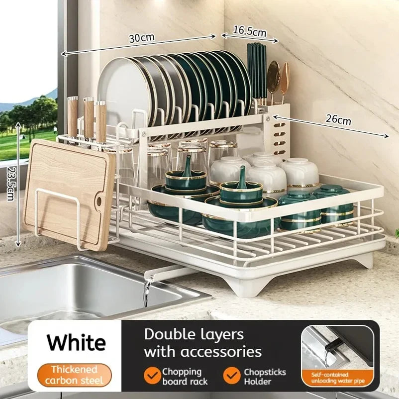 Adjustable Stainless Steel Dish Drying Rack with Drain Board – Over-Sink Plate Holder & Kitchen Storage Organizer