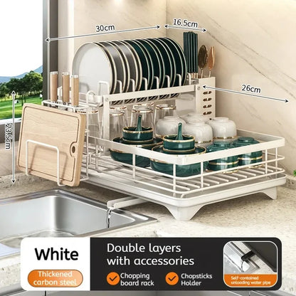 Adjustable Stainless Steel Dish Drying Rack with Drain Board – Over-Sink Plate Holder & Kitchen Storage Organizer