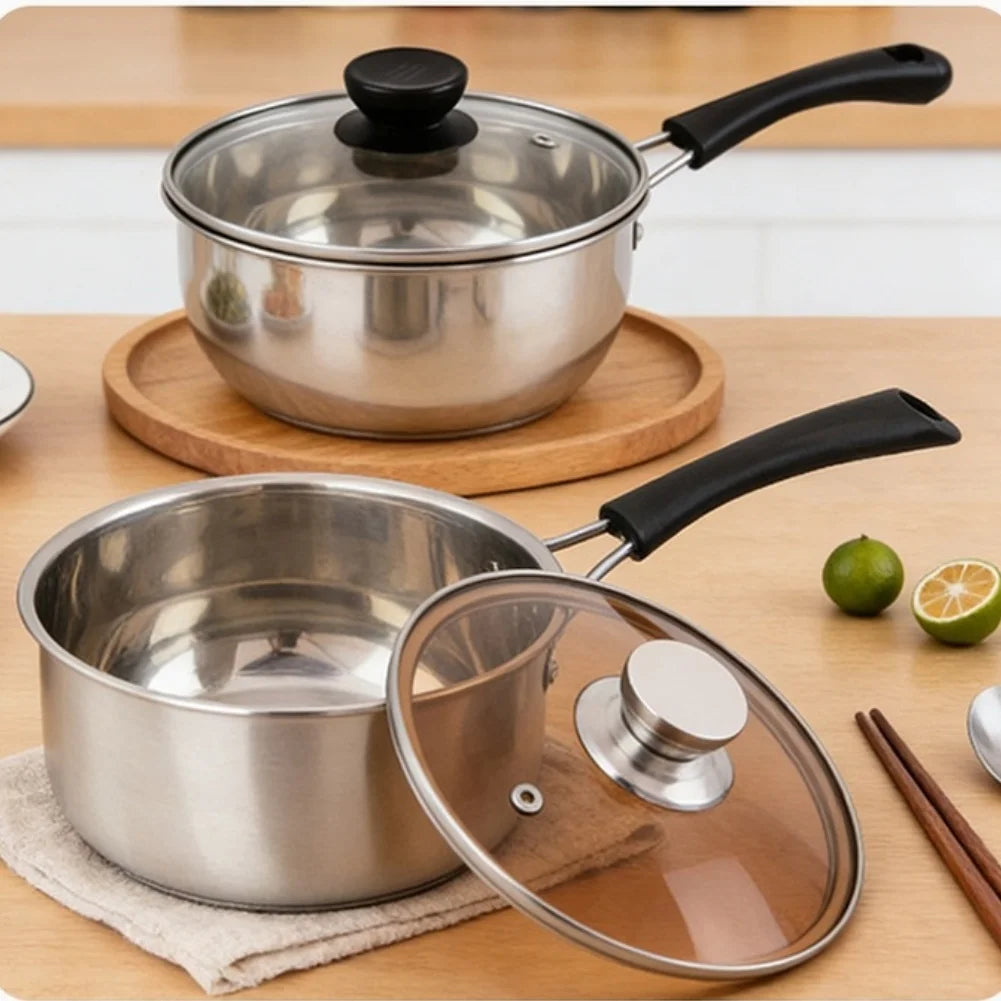 Glass Lidded Stainless Steel Saucepan with Multi Layer Base for Uniform Heating on Gas Induction Electric and Ceramic Stoves