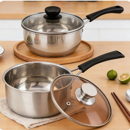 Glass Lidded Stainless Steel Saucepan with Multi Layer Base for Uniform Heating on Gas Induction Electric and Ceramic Stoves