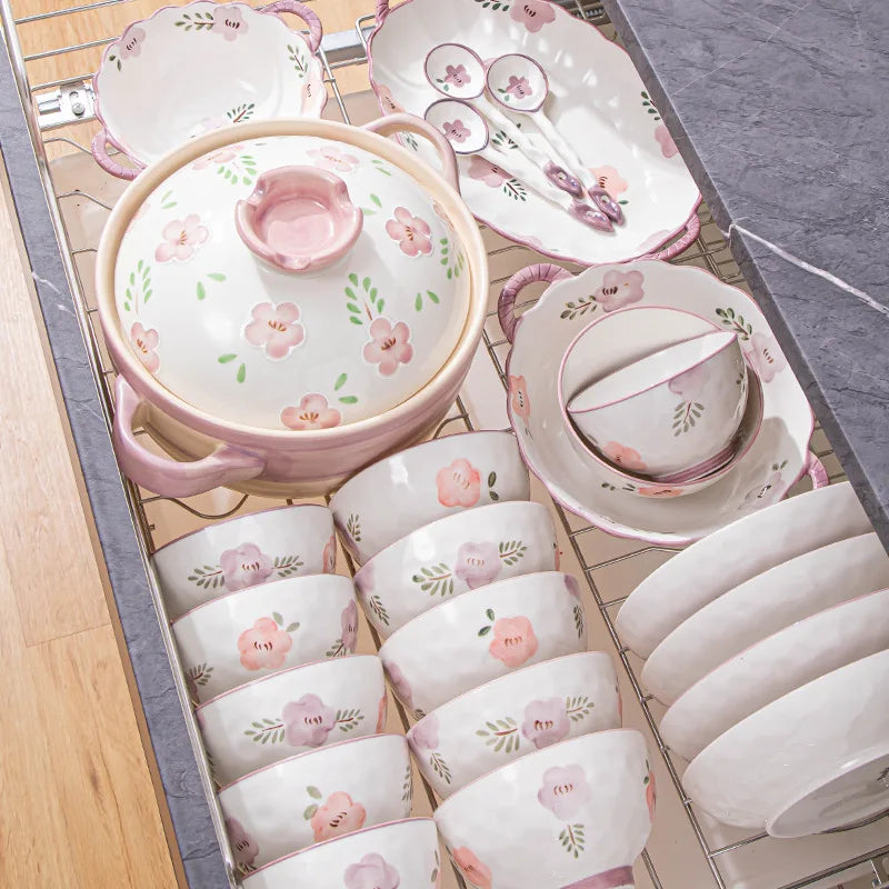 Flower, Underglaze Color, Ceramic Tableware, Bowl and Plate Combination