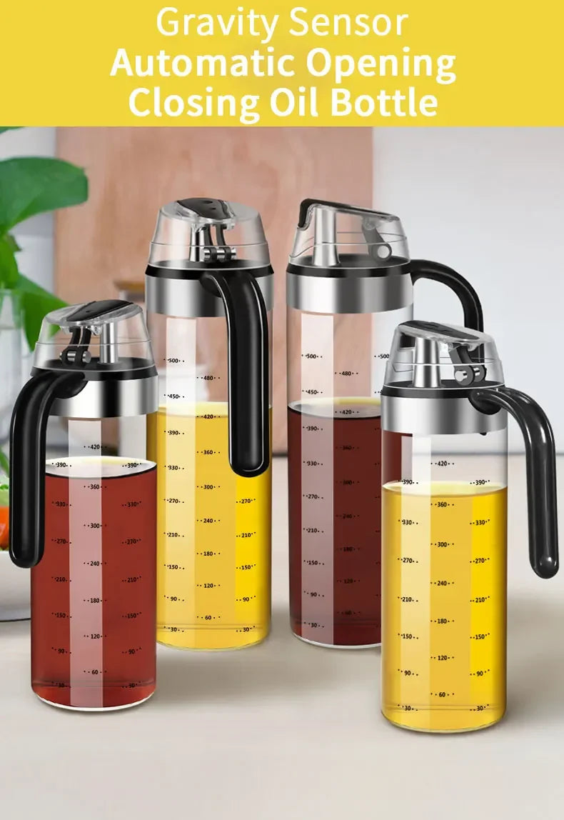 1/2pcs Transparent Glass Olive Oil Dispenser Refillable with Anti-drip Cover Soy Sauce Vinegar Oil Bottle Kitchen Accessories