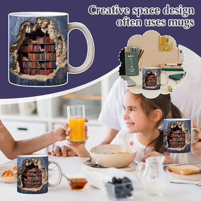 3D Library Book Mug Shelf Mug Creative Space Design Multi-Purpose Mug Coffee Cup Study Milk Cup Friends Birthday Gift Home Acces