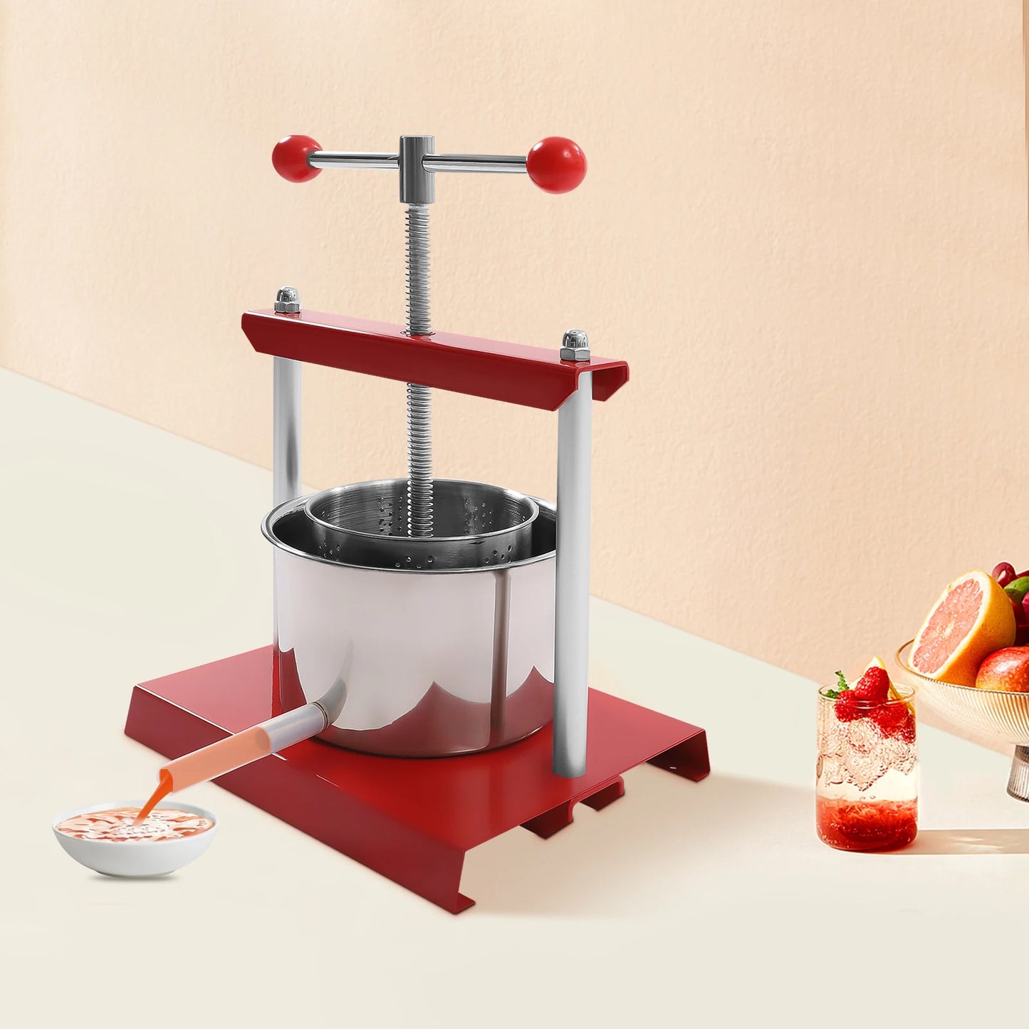 Easy Clean Hand Press Juicer High-Yield Manual Fruit Press with Filter Bag 0.8Gal/1.6Gal Capacity for Cheese, Herbs & Vegetable Juice