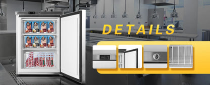 HCK Freezer, Undercounter Refrigerator with Stainless Steel Body, Electronic Temperature Control, Lockable Door, 3 Movable Baske