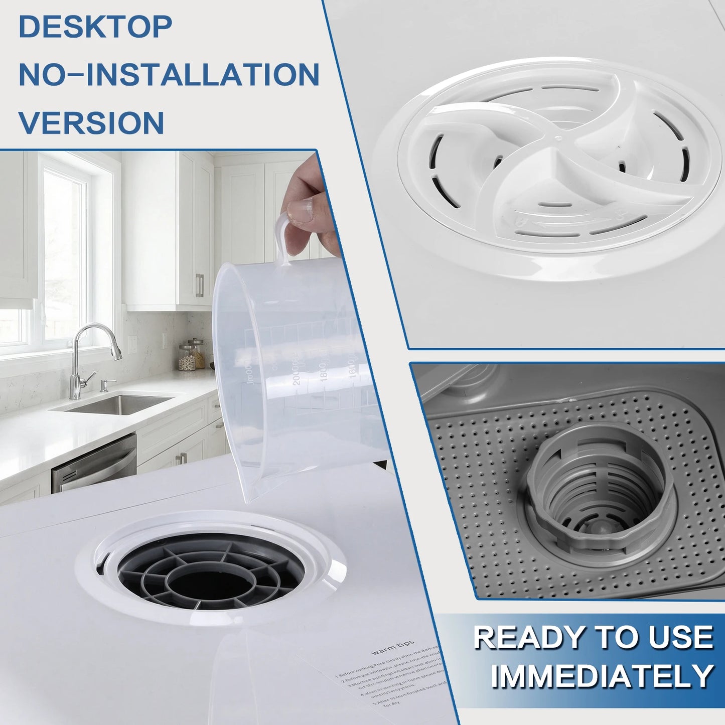 Countertop Dishwasher No Hookup Needed Automatic Dishwasher 360° Dual Spray High-Temp& Air-Dry Function for Apartments