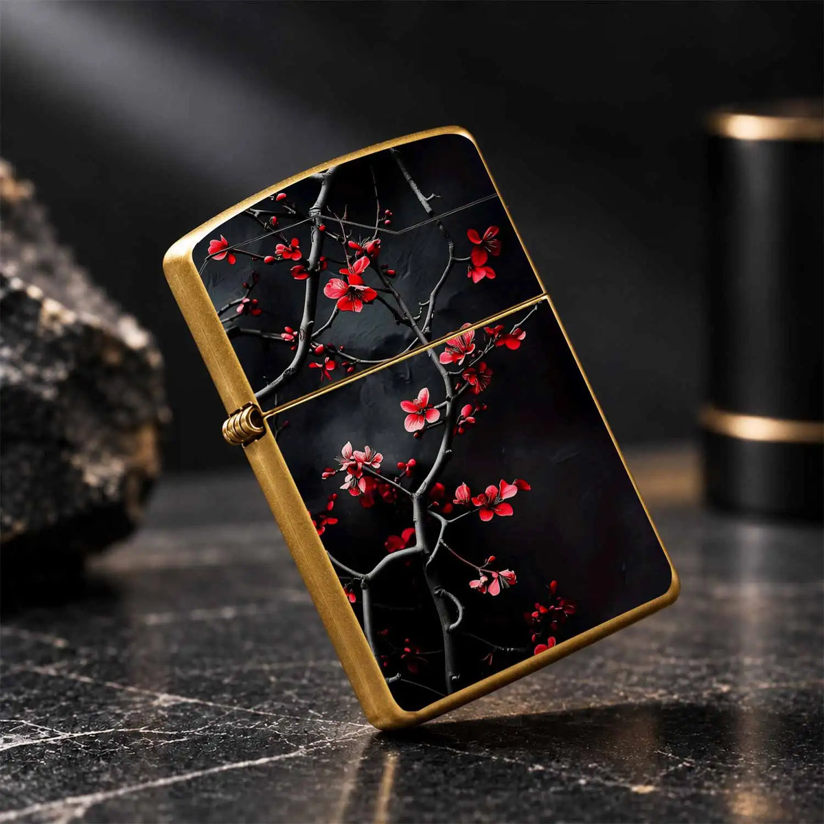 Vibrant Red Plum Blossom Lighter, Exquisitestyle Dark Background Twisted Branch Design, Portable Delicate Accessory For Daily Use, Gorgeous Aesthetic Decorative Item, Ideal Thoughtful Gift For Friends Family On Various A Humo