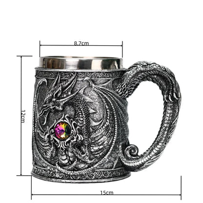 Retro Dragon Resin Hand Painted Stainless Steel Beer Mug Coffee Cup Gem Creative Design Tea Cup Bar Decoration Collection Gift