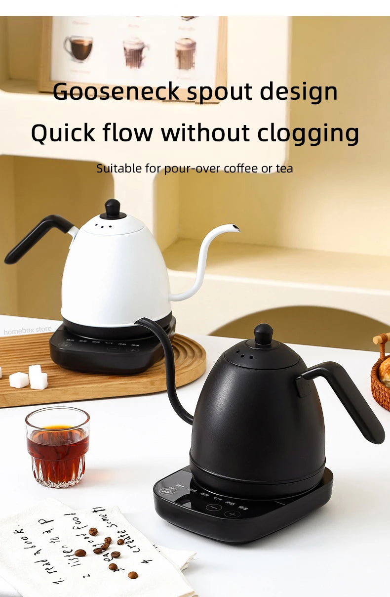 800ml Gooseneck Electric Kettle Hand Brew Coffee Pot Teapot 304 Stainless Steel Water Jug Slender Mouth Hand Brewing Pot 1000W