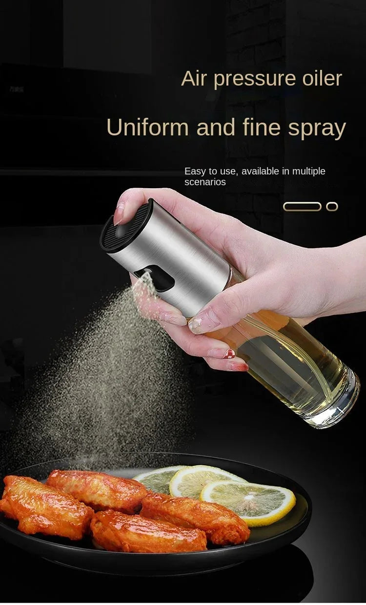 Kitchen Oil Sprayer for Cooking,100ml Olive Oil or Vinegar, Trigger Design,Stainless Steel Vinegar Glass Spray Bottle