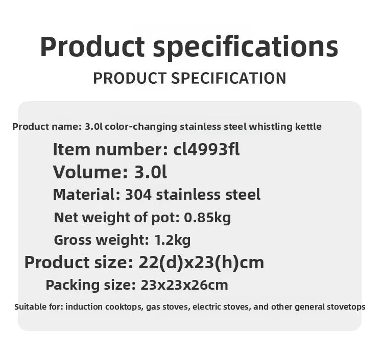 3L Color-Changing Flower Whistling Kettle, Stainless Steel Visual Alert When Water Boils, for Induction & Gas