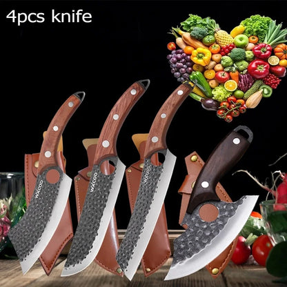 WXCOO 1~4pcs Kitchen Knife Set Stainless Steel Handmade Forged Meat Cleaver Boning Fruit Slicing Butcher Knife Cutting Board