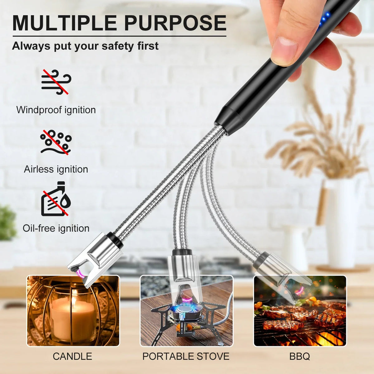 Home Kitchen Gas Stove Candles Outdoor BBQ Igniter, Rechargeable USB Windproof Lighter Smoking Accessories, Lighters Smoking