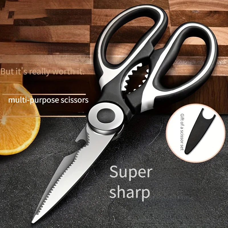Multipurpose Stainless Steel Kitchen Scissors Heavy Duty Dishwasher Safe for Cutting Meat Poultry Fish and Opening Bottles