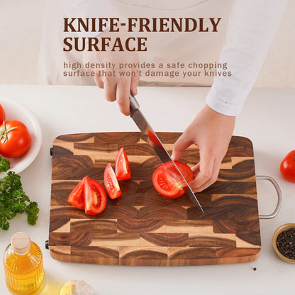 End Grain Butcher Block Premium Acacia Wood Cutting Board Chopping Board for Kitchen with Handle