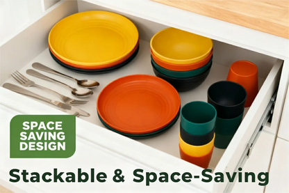 16 PCS Wheat Straw Dinnerware Set, Unbreakable Plates Bowls Cups for 4, Lightweight Microwave & Dishwasher Safe Tableware