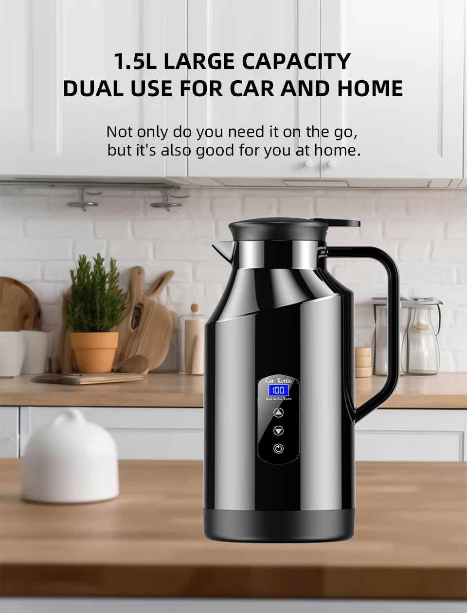 12V 24V Portable Car Hot Kettle 1200mL/1500mL Large Capacity 304 Stainless Steel Thermos Water Bottle Travel For Tea Coffee