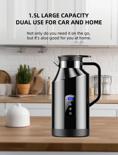 12V 24V Portable Car Hot Kettle 1200mL/1500mL Large Capacity 304 Stainless Steel Thermos Water Bottle Travel For Tea Coffee