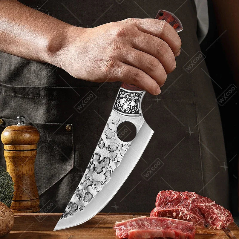 WXCOO Handmade Forged Knife Butcher Cleaver Knife Meat Cutting Japanese Kitchen Pork Bone Shaving Knives Boning Knife