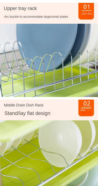 Dish Drying Rack Kitchen Adjustable Stainless Steel 2 Tier Plates Organizer Dish Bowl Drainer Storage Rack Kitchen Utensils
