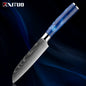 Stainless Steel Chef Knife Kitchen Knife Set 1-8Piece Razor-Sharp Paring Knife, Boning Knife, Santoku Knife, Blue Resin Handle