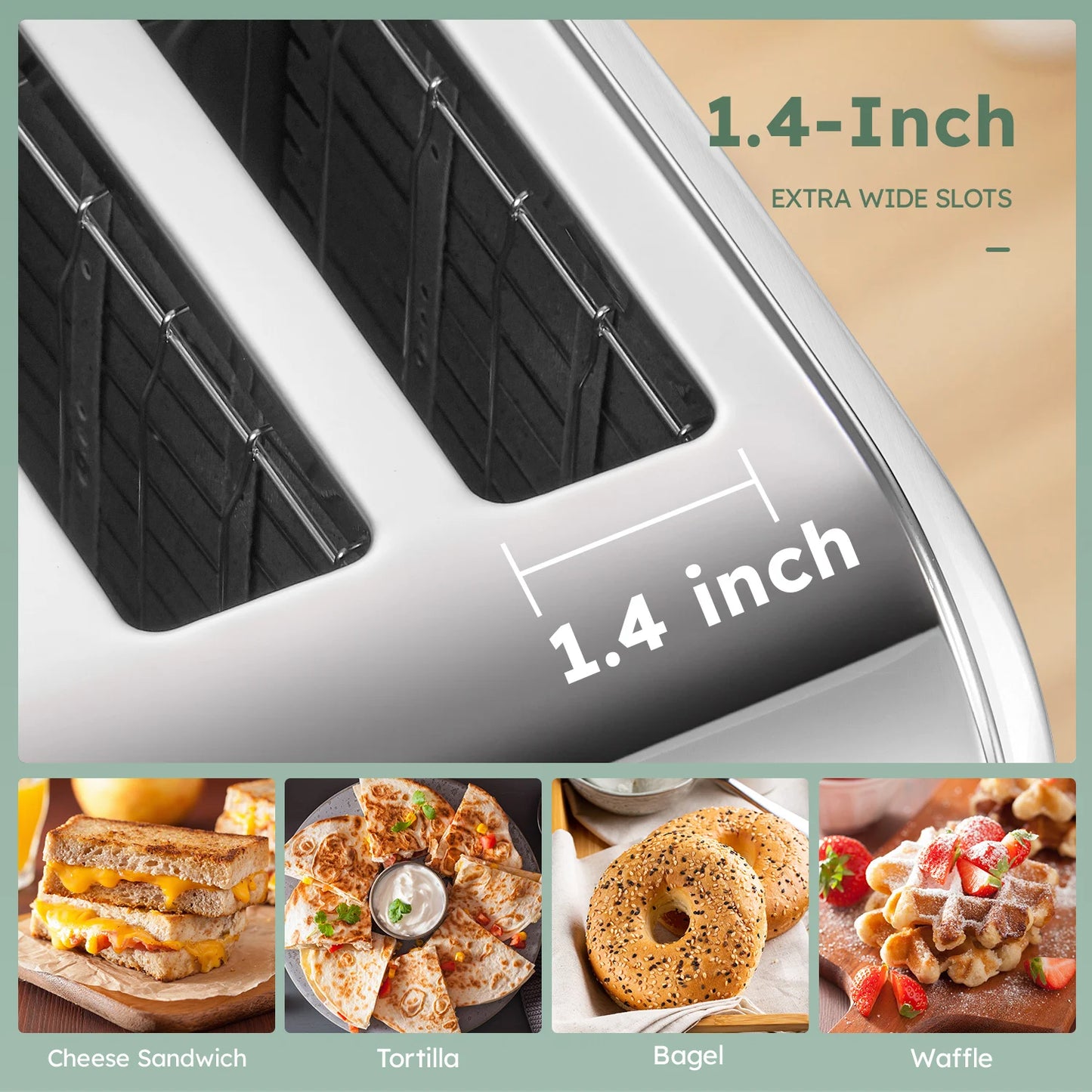 4 Slice Stainless Steel Toaster, Extra Wide Deep Slots for Thick Bread & Bagel, High Lift Lever Design, 7 Browning Shades with Warm Rack, Removable Crumb Tray, Silver Multipurpose Muffin Breakfast Toaster
