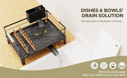 Upgrade Dish Racks for Kitchen Counter Carbon Steel Dish Drainer with Removable Cutlery Holder & Drainboard, White