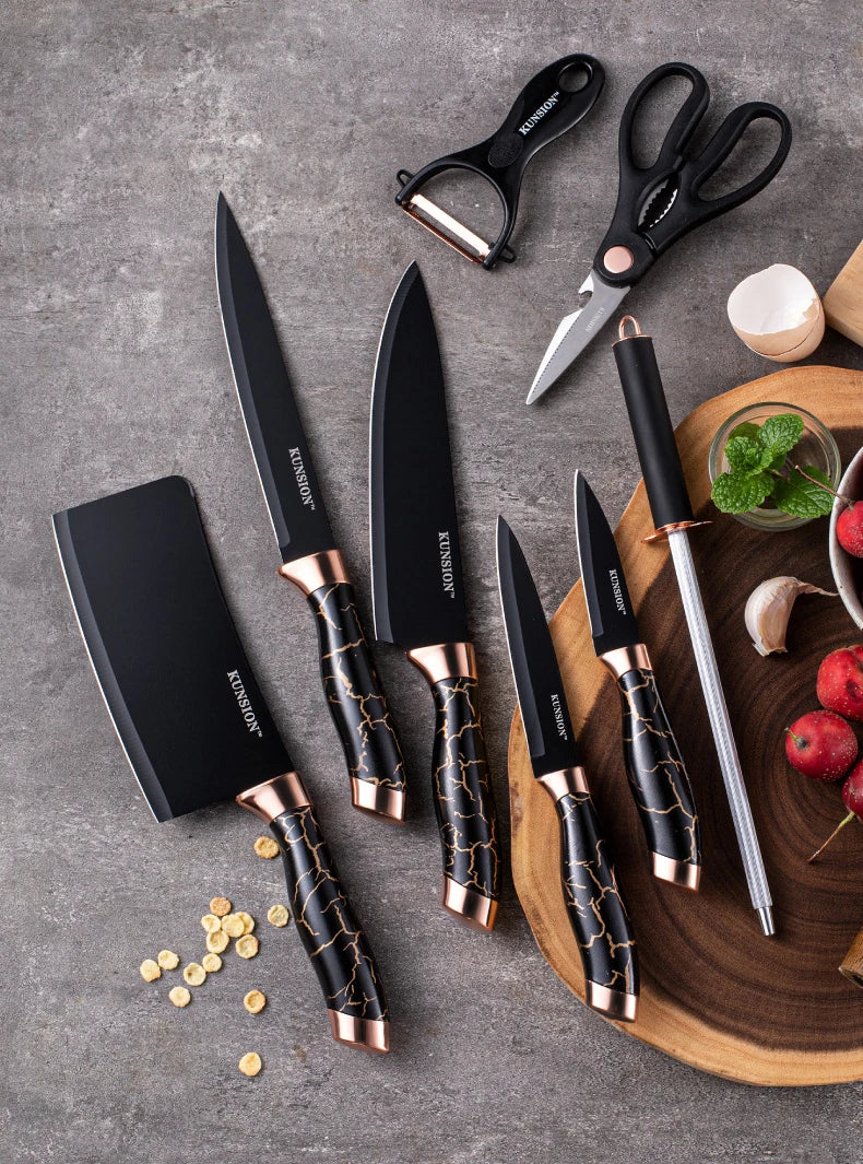 Kitchen Knife 9pcs Acrylic Knife Holder Stainless Steel Slicing Knife Bread Knife Fruit Knife Chef Knife