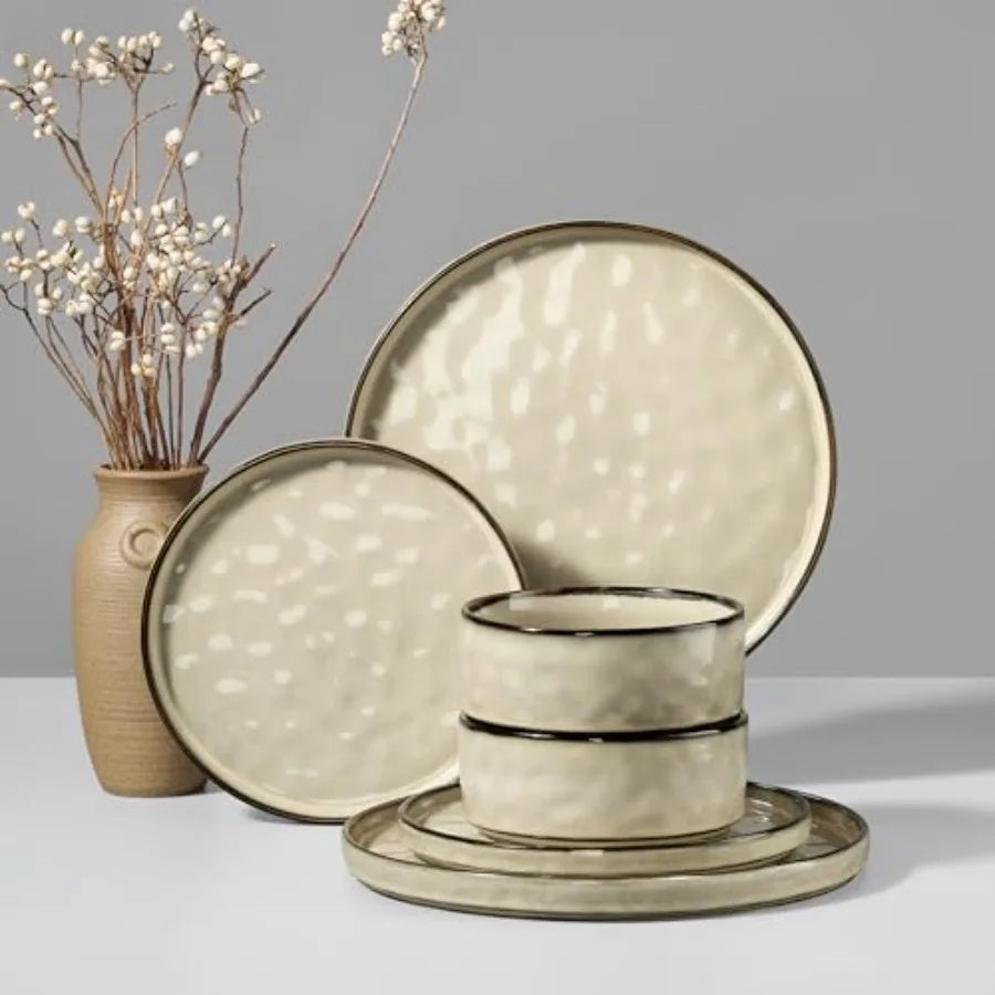 Dinnerware Sets 12-Piece Plates and Bowls Set Stoneware Dish Set for 4 Ceramic Dinnerware for Home Restaurant Chip and Scratch