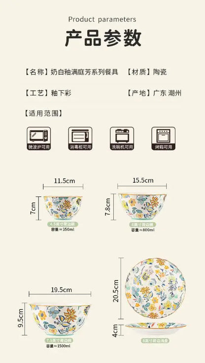 LingAo-Japanese Country Style Ceramic Tableware Set of Plates and Bowls with Underglaze Colors