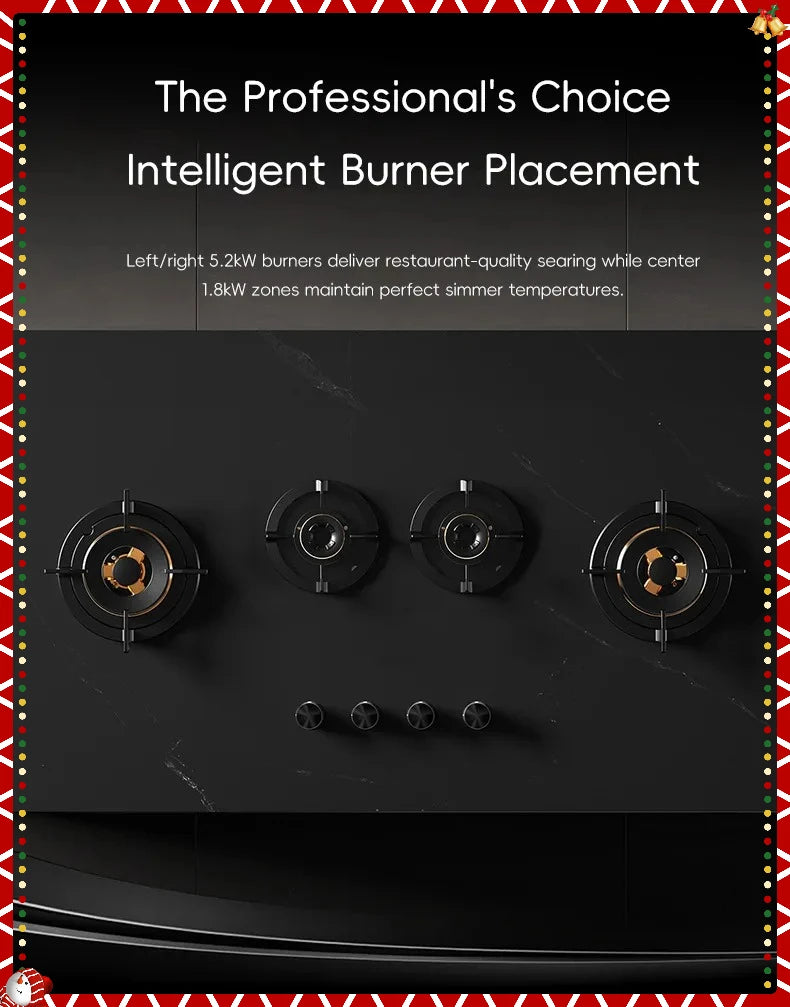 Hidden Built-in 4-Burner Gas Stove, Home Kitchen Range, Seamless Countertop Installation, Gas Cooktop for Residential Use