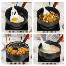 Portable Iron Omelette Pan Non-stick with Wooden Handle Wheat Stone Stockpot Noodle Pot Kitchen Supplies