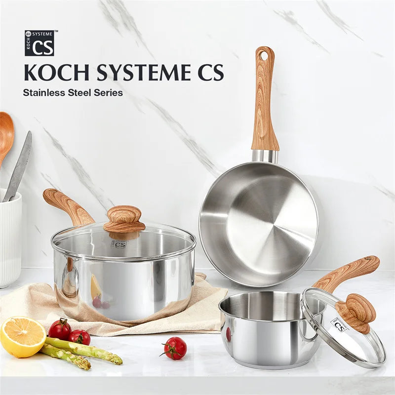 KOCH SYSTEME CS Stainless Steel Saucepan 1QT/2QT/3QT Milk Pot Stewpot with Heat-resistant Bakelite Handle Sauce Pans Induction
