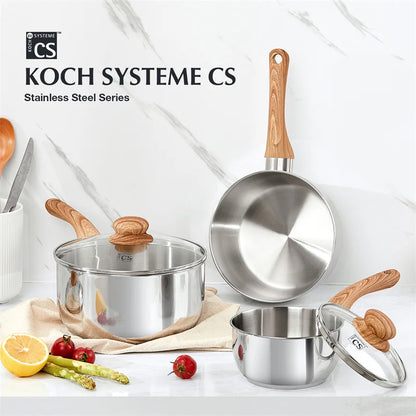 KOCH SYSTEME CS Stainless Steel Saucepan 1QT/2QT/3QT Milk Pot Stewpot with Heat-resistant Bakelite Handle Sauce Pans Induction