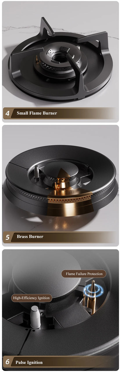 Premium Built-in Gas Cooktop 3-Burner 5.2KW Copper Flame Failure Protection Panel-Ready for Custom Kitchen