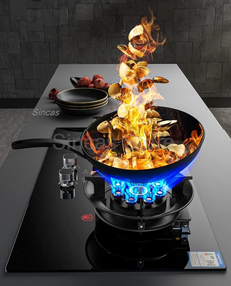 Two-burner Gas Stove Desktop Fierce Fire Kitchen Gas Stove Dual Stove Embedded Nature Gas/LPG Timing Stove Dual-Use Gas Cooker