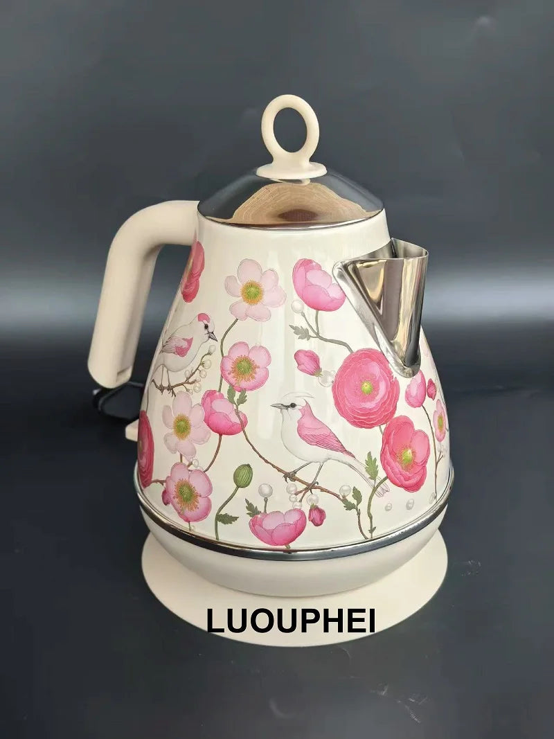 1.7L Retro Printed Paint Electric Kettle 1850W Auto Power Off 304 Stainless Steel Boiling kettle With Temperature Display Teapot