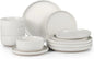 Stoneware Dinnerware Sets, 12-Piece Plates and Bowls Set for 4, Dishes Set for Home Restaurant, Speckled Milky White