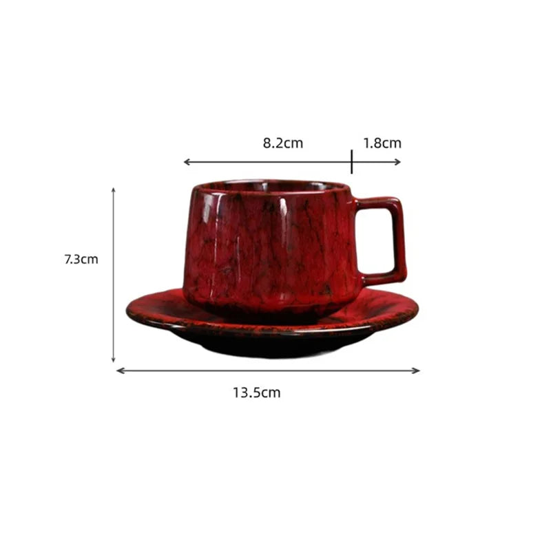 Traditional Arabic Coffee Cup and Dish Set Middle Eastern Style Kiln Transformed Coarse Ceramic Retro Handmade Mug