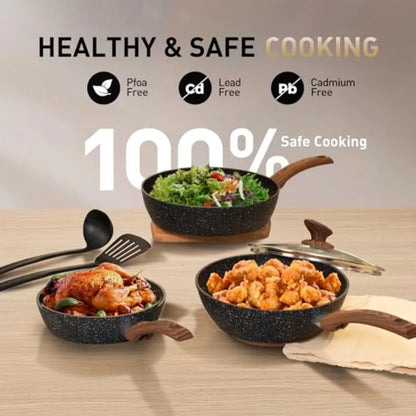 Pots and Pans Set Non Stick 12 Piece Black Granite Kitchen Cookware Induction Compatible Pot and Pan Sets for Cooking Nonstick