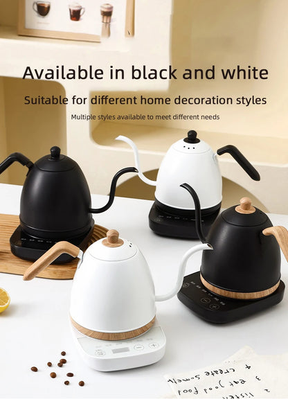 800ml Gooseneck Electric Kettle Hand Brew Coffee Pot Teapot 304 Stainless Steel Water Jug Slender Mouth Hand Brewing Pot 1000W