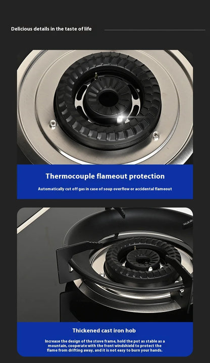 Gas Stove Cooker 5-Burner Class B Electric Stove Tempered Glass Battery Built-In Cooktop for Kitchen Table Top Hotels Households