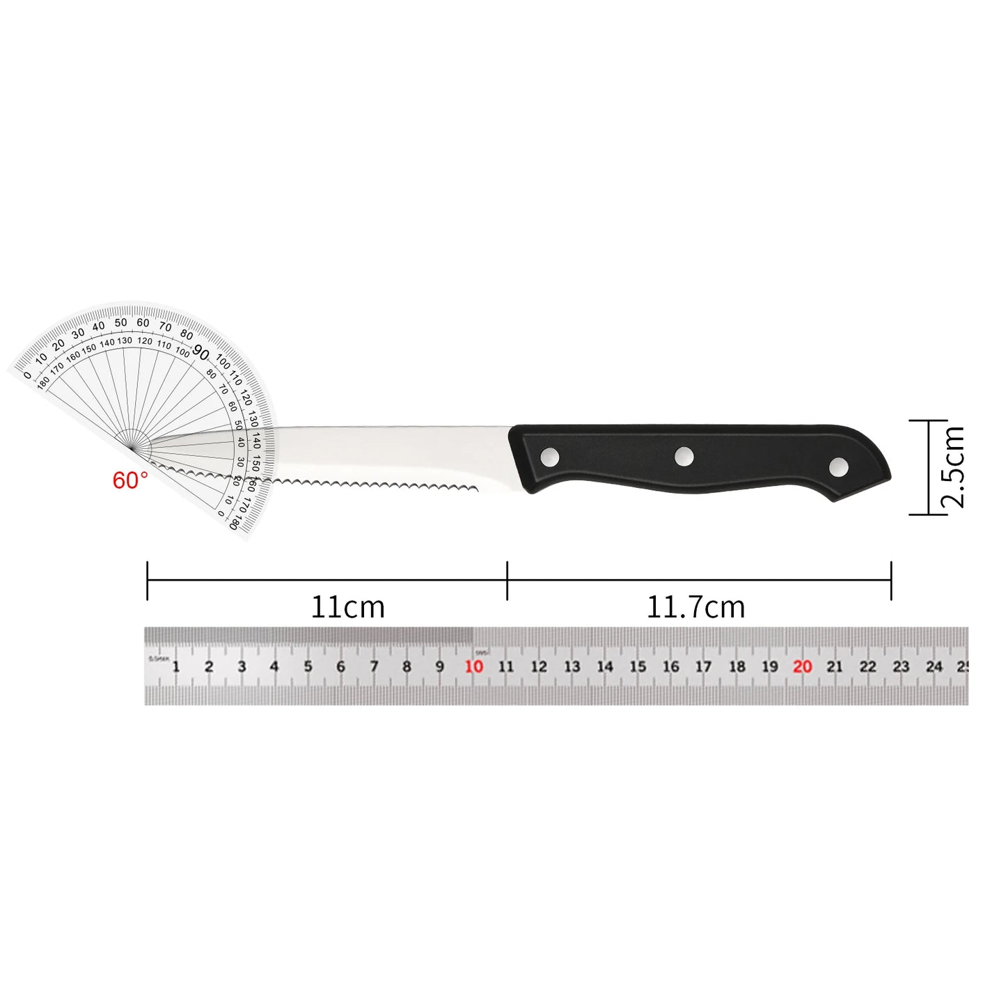 12 Pieces 4.5 Inch Steak Knives Set, Round Tip Serrated Steak Knives with POM Triple Rivets Handle, Dishwasher Safe