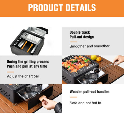 WESTTUNE Outdoor Charcoal Barbecue Grill Non-stick Barbecue Rack Heating Brazier Portable Household Grill Stove for Camping BBQ