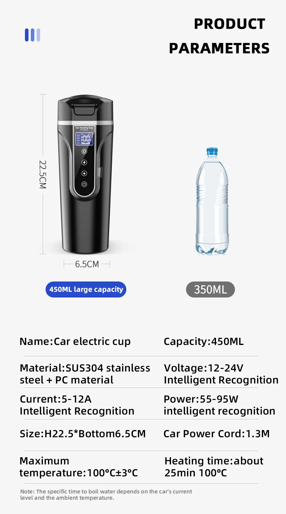 Car Electric Heating Cup 12V 24V Universal 500ml Fast Boiling Kettle 304 Stainless Steel Insulation  Screen for Car Truck Travel