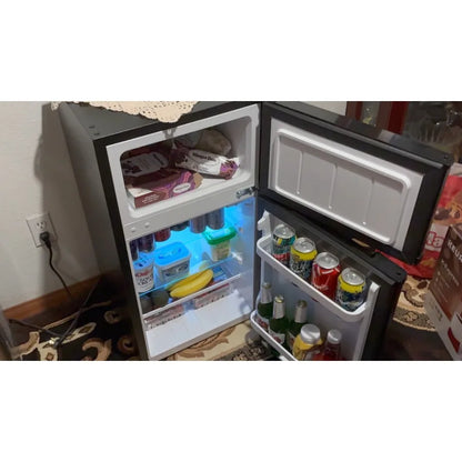 Dorm fridge with freezer for bedroom, office, kitchen, dorm: silver stainless steel, 2.5 cu.ft capacity, double reversible door