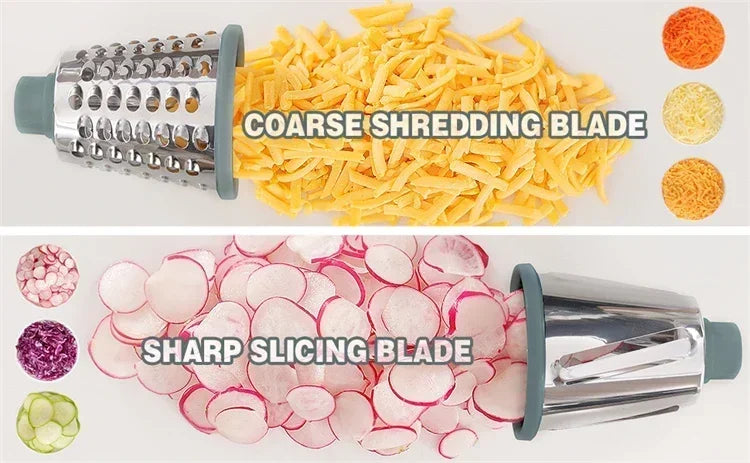 Vegetable Cutter & Slicer Manual Kitchen Cheese Chopper Machine With 3 Sharp Drums Multifunctional Garlic Potato Shredder